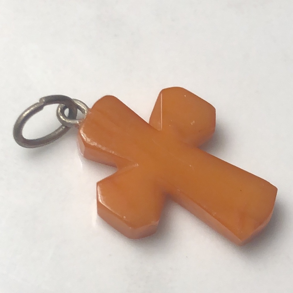 Amber cross crucifix vintage pendant‎ bracelet charm